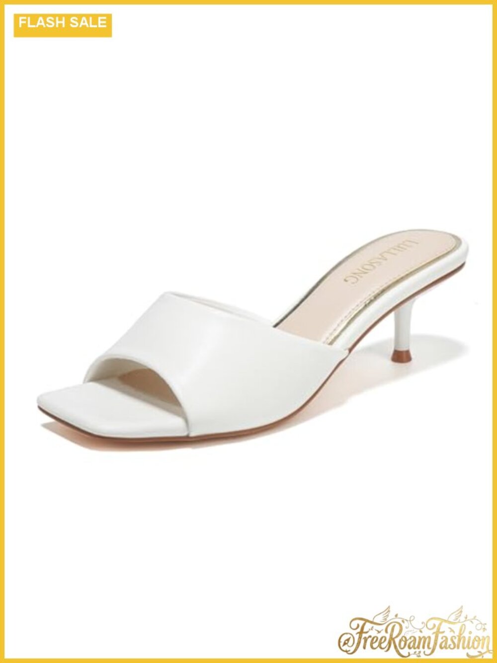 Kitten Heel Sandals 2 Inch Slip On Open Toe Faux Leather Slides